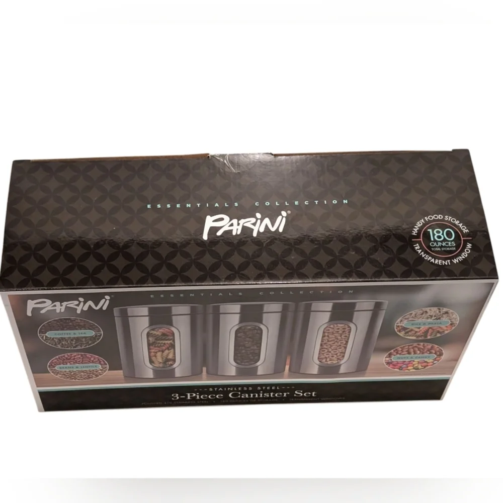 NWT Parini Essentials Collection Stainless Steel 3 Piece Canister Set